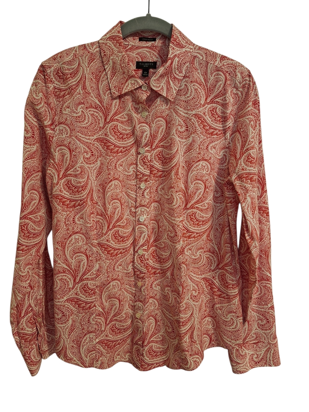 Talbots Red and White Paisley Button-Down Women's Shirt